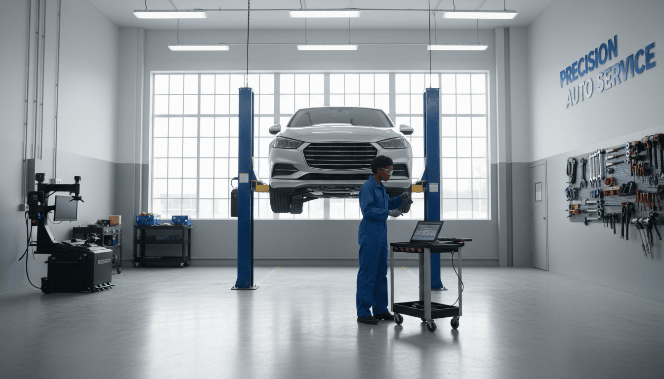 Technician performing maintenance on Dodge Ram truck in professional service bay