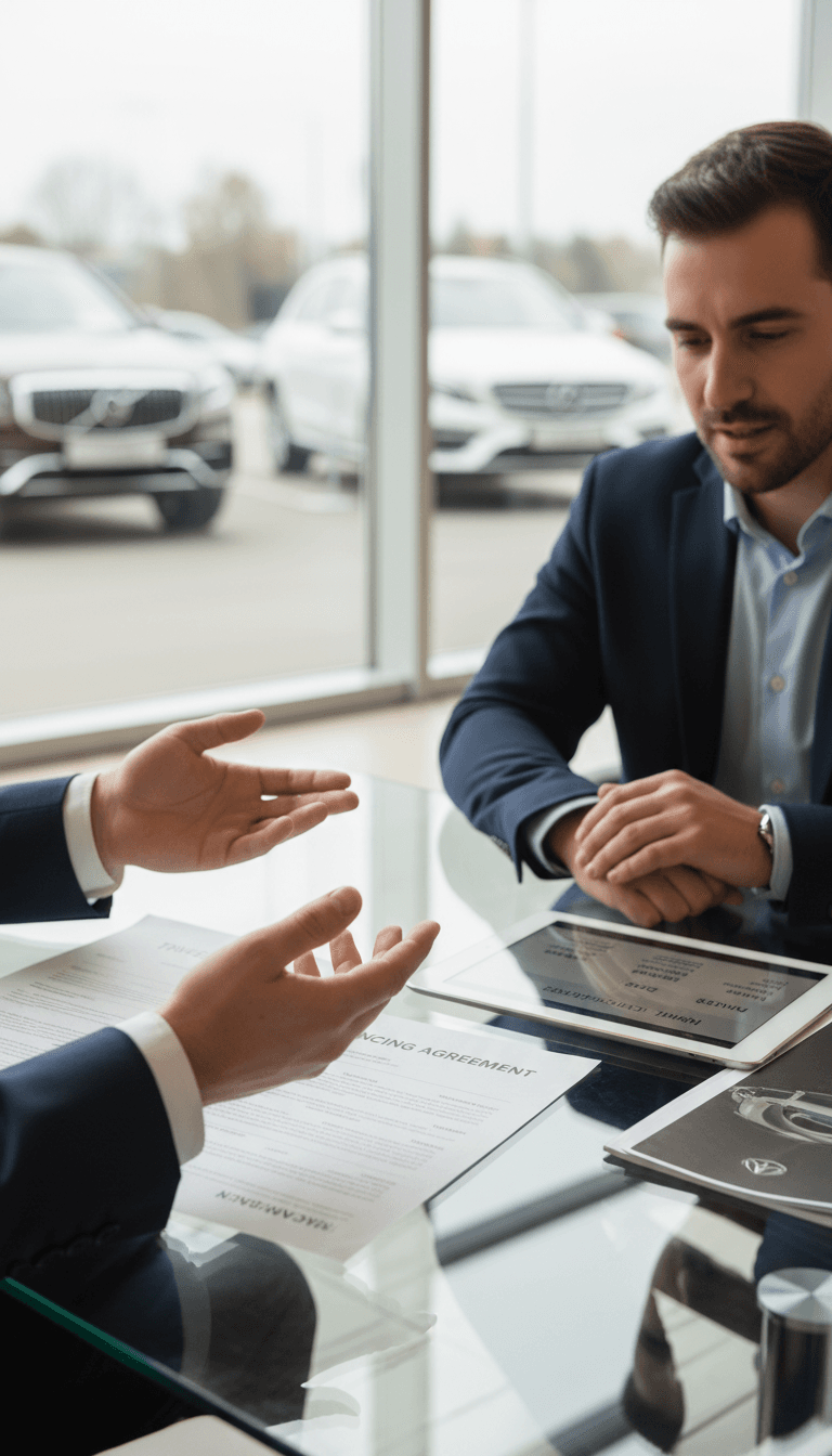 Technician and customer discussing repair quote in service office